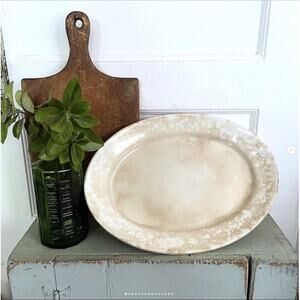 Antique Large Ironstone Platter Stained Crazed Toasty Flea Bites Cottage Core